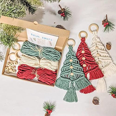 Aphmeir Christmas Tree DIY Macrame Kit, 3-Pack Christmas Macrame Woven Tree DIY Kits for Beginners Christmas Tree Hanging Ornaments Holiday Wall