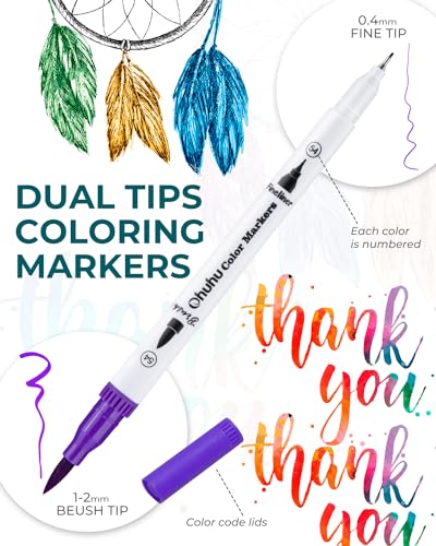  Ohuhu Markers for Adult Coloring Books: 120 Colors Coloring  Markers Dual Tips Fine & Brush Pens Water-Based Art Markers for Kids Adults  Drawing Sketching Bullet Journal Non-bleeding - Maui - White 