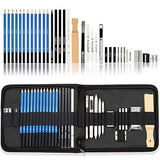 KALOUR 33 Pieces Pro Drawing Kit Sketching Pencils Set,Portable Zippered Travel Case-Charcoal Pencils, Sketch Pencils, Charcoal KALOUR