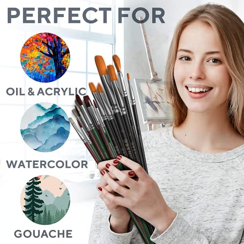 40 Pieces Professional Artist Paint Brush Set with Storage Case - Includes Round and Flat Art Brushes with Hog, Pony, Nylon Hair Bristles - Perfect - WoodArtSupply