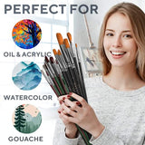 40 Pieces Professional Artist Paint Brush Set with Storage Case - Includes Round and Flat Art Brushes with Hog, Pony, Nylon Hair Bristles - Perfect Benicci