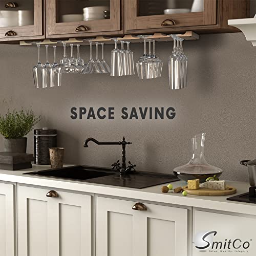 Wooden Wine Glass Holder for Under Cabinet | Under Shelf Kitchen Stemware Rack | Wood Holding Rack for Wine Glasses and Stemware| Stemware and SMITCO