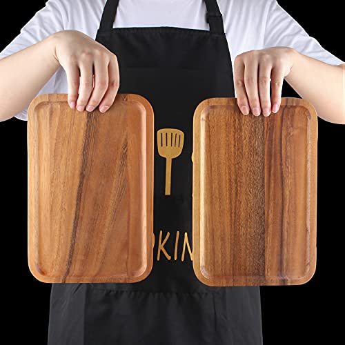 2 Pcs Acacia Wooden Serving Platter for Party Rectangle Food Dishes Trays Decorative Wood Plates Rectangular Snack Platter Fruit Tray for Decor Ayiaren