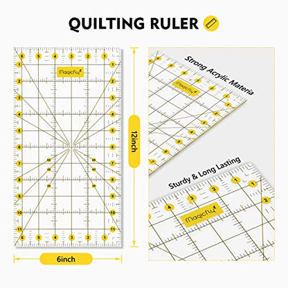 Magicfly Rotary Cutter Set, 45mm and 28mm Fabric Cutters Kit with Extra 10 Blades, A3 Double-Sided Self Healing Cutting Mat, 12x6 Inch Quilting Ruler - WoodArtSupply