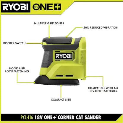 RYOBI 18V Corner Cat Finish Sander - WoodArtSupply