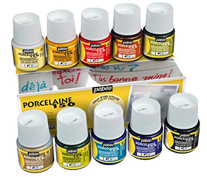 Pebeo PE513000 Porcelaine 150 China Paint Set 45ml Pkg-Discovery, 10 Assorted 45 ml Bottles, 6 Fl Oz - WoodArtSupply