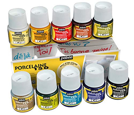 Pebeo PE513000 Porcelaine 150 China Paint Set 45ml Pkg-Discovery, 10 Assorted 45 ml Bottles, 6 Fl Oz Pebeo