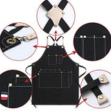 Jeanerlor Work Apron Waxed Canvas Stylist Apron with Pockets Water-Resistant Tool Aprons for Women Cross Back Straps Adjustable S-M（Black） Jeanerlor