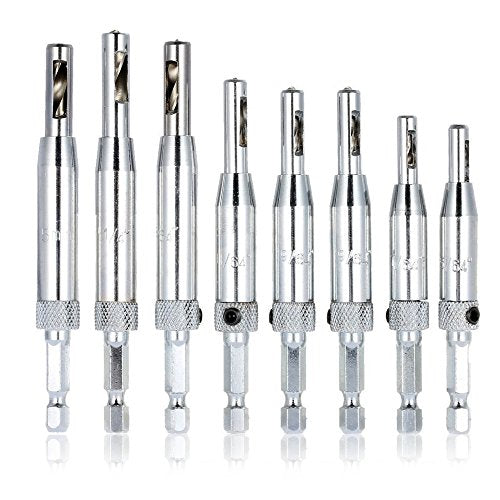 8 pcs Center Drill Bit Set, AFUNTA Self Centering Hinge Tapper Core Hole Puncher Woodworking Tools for Cabinet Door 5/64'' 7/64'' 9/64'' 11/64'' AFUNTA