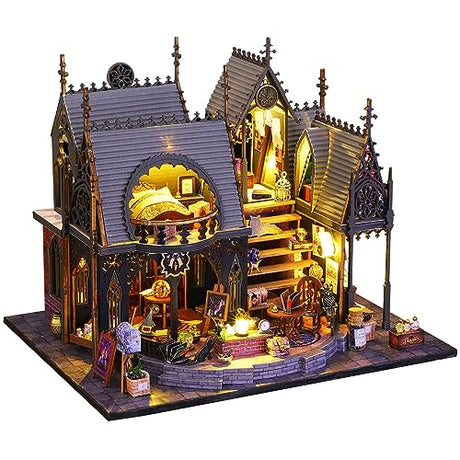 Spilay Dollhouse Miniature with Furniture,DIY Wooden Crafts Magic Doll House Mini Handmade Kit with Dust Proof Cover and Music Movement,1:24 Scale Spilay