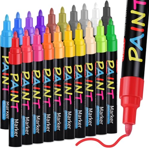 IVSUN Paint Pens Paint Markers, 20 Colors Oil-Based Waterproof Paint Marker Pen Set, Never Fade Quick Dry and Permanent, Works on Rocks Painting, IVSUN