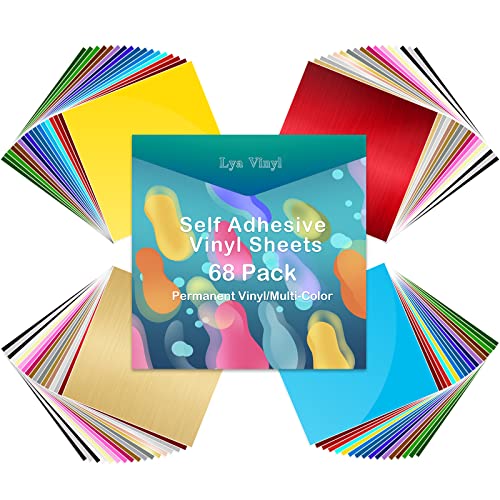 Lya Vinyl 68 Pack Permanent Vinyl, Self Adhesive Vinyl Sheets for Cricut, Permanent Outdoor Vinyl for Party Decoration, Sticker, DIY Mug, Car Decal Lya Vinyl