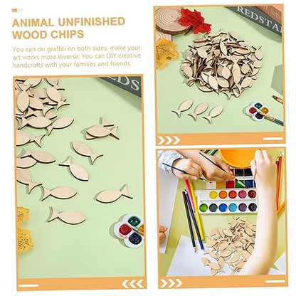 BESTOYARD 100pcs Decor Wooden Slice Unfinished Wooden Chips Adorn Animal Cutout Wood Slices Wood Blank Slices Unfinished Fish Cutouts Wooden Slices