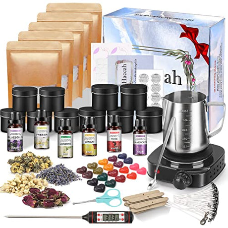 Complete Candle Making Kit with Wax Melter, Making Supplies,DIY Arts&Crafts Gift for Kids,Beginners,Adults,Including 500w Electronic Stove,Wicks,Rich Haccah