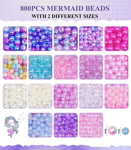 DUDUCOFU 900Pcs Mermaid Bracelet Making Kit for Girls Kids Charm DIY Beads for Jewelry Making, Friendship Bracelet Kit with Unicorn Ocean Pearl Shell DUDUCOFU