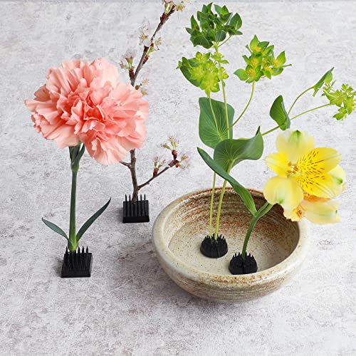 Wazakura 4PCS Black Mini Ikebana Kenzan, Made in Japan, Floral Arranging Pin Frog, Round and Square Flower Holder (Black Mini Kenzan) - WoodArtSupply