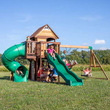 Backyard Discovery, Cedar Cove Wood Swing Set, Playground Fort, Chalkboard, Telescope, Dual Slide, Kitchenette, Wide Swing Lanes, 5ft Rock Wall, Step Backyard Discovery