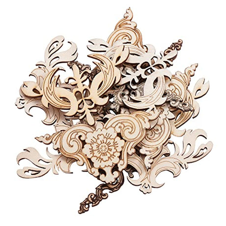 LiQunSweet 20 Pcs 4 Styles Vintage Flower Hollow Carved Unfinished Wood Pieces Book Corner Protector for DIY Craft Applique Furniture Door Decor LiQunSweet