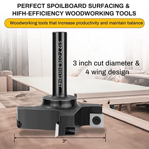 Chaoos CNC Spoilboard Surfacing Router Bit, 1/2" Shank 3" Cutting Diameter 4 Wing, Slab Flattening Router Bit Planing Bit Wood Planer Bit Woodworking - WoodArtSupply