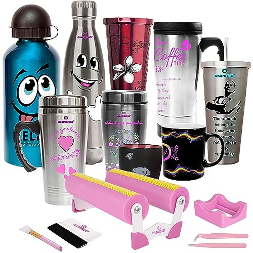 OMPERIO Cup Cradle for Crafting Tumbler, Cup Cradle for Tumblers with Felt Edge Squeegee to Apply Vinyl Decals with Measurements for Mugs (Pink) OMPERIO