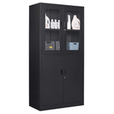 Anxxsu Black Metal Storage Cabinet with Glass Doors, 71" Locking Glass Door Cabinet with 2 Adjustable Shelves, Steel Storage Cabinet with 4 Doors for Anxxsu