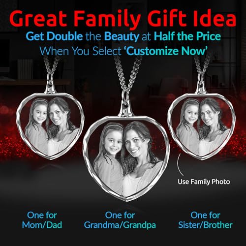 ArtPix 3D Personalized Necklace, 3D Laser Etched Photo Crystal, Engraved Heart Necklaces Accessories, Memorial Birthday Gifts for Mom, Dad, Him, Her, ArtPix 3D