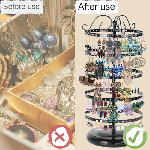 HomeToDou 6 Tier Metal Rotating Earring Holder Organizer,Adjustable Earring Storage Display Tower Rack,Exquisite Jewelry Display Stand,264 Holes