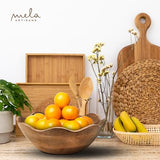 Mela Artisans Wooden Scalloped Bowl - Large | Ruffle Decorative Style | Rustic Kitchen Decor | Mango Wood | Natural Grain Finish | Fits Bread, Mela Artisans