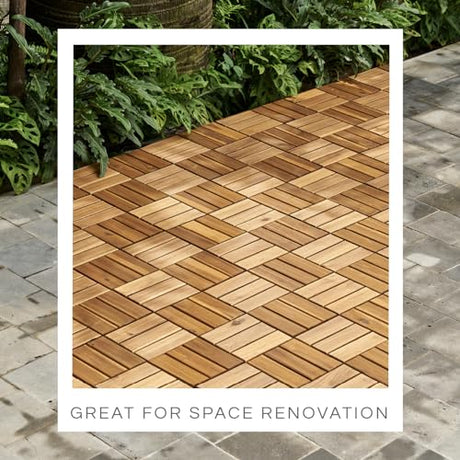 THYOI 10 Pcs Acacia Wood Deck Tiles 12" x 12", Deck Tiles Interlocking Outdoor All Weather, Patio Flooring Waterproof, Wood Patio Tiles for Indoor THYOI