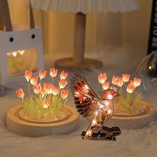 Wooden Animals Crafts with Lights,Glowing Butterfly Statue Decor,Animal Wall Art,3D Multi-Layer Animal Bear Deer Forest Decor,Wolf Figurines Desktop Decor,Christmas Animal Decoration (Cardinal A)