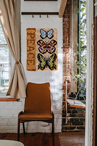 Latch Hook Rug Kits for Adults Kids DIY Rug Crochet Yarn Kits Tapestry Kits Butterfly Rug Making Kits with Printed Canvas Carpet Needlework Doormat WJKYR