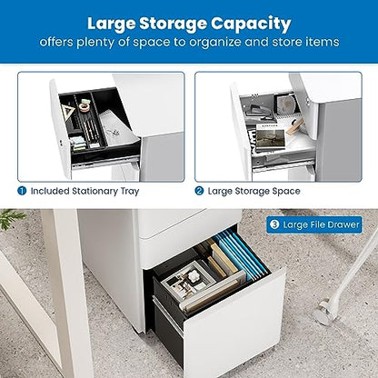 Mount-It! Mobile File Pedestal, File Cabinet with 3 Drawers, Slim Design Under Desk Storage for Files, Folders and Office Supplies, Organizer Cabinet - WoodArtSupply