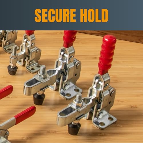 POWERTEC 2PK Toggle Clamp, 500 lbs Holding Capacity, 12130 Quick Release Vertical Clamps w/Antislip Rubber Pressure Tip for Woodworking Jigs and POWERTEC