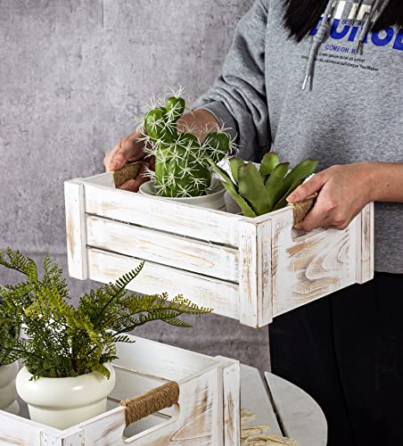 TIMRIS Set of 3 Rustic Wood Nesting Crates, Farmhouse Wooden Storage Container Boxes with Cutout Handles, Decorative Wooden Baskets for Display - WoodArtSupply