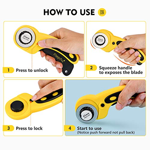 Magicfly Rotary Cutter Set, 45mm and 28mm Fabric Cutters Kit with Extra 10 Blades, A3 Double-Sided Self Healing Cutting Mat, 12x6 Inch Quilting Ruler Magicfly