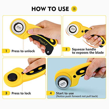 Magicfly Rotary Cutter Set, 45mm and 28mm Fabric Cutters Kit with Extra 10 Blades, A3 Double-Sided Self Healing Cutting Mat, 12x6 Inch Quilting Ruler - WoodArtSupply