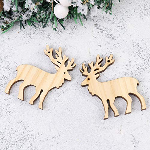Amosfun 10pcs Christmas Hanging Wooden Ornaments Wood Elk Reindeer Cutouts Xmas Tree Pendants Holiday Party Home Decor Amosfun