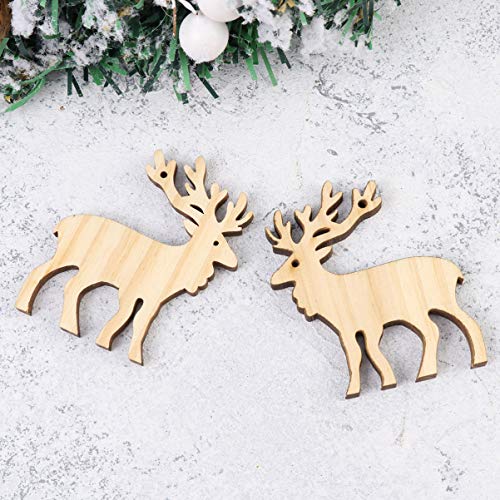 Amosfun 10pcs Christmas Hanging Wooden Ornaments Wood Elk Reindeer Cutouts Xmas Tree Pendants Holiday Party Home Decor - WoodArtSupply