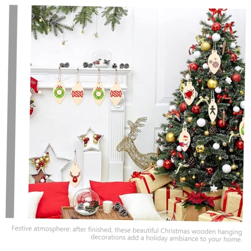 Yardenfun 1 Set Christmas Decoration Wood Christmas Light Bulb Christmas Crafts Wood Slices Wood Slice Ornaments Christmas Tree Baubles DIY Christmas Yardenfun