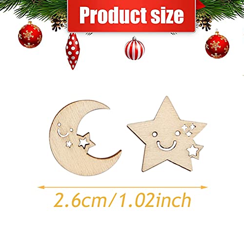 100 pcs Wooden Star Moon Shaped Unfinished Wood Slice DIY Craft Cutout Wooden Slices Embellishments Gift for Embellishments Table Decoration