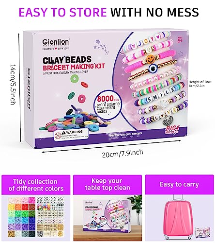 Gionlion Clay Beads Bracelet Making Kit, 8000PCS Preppy Clay Beads Letter Beads Spacer Beads and Charms Kit for Friendship Jewelry Making, Crafts Gionlion