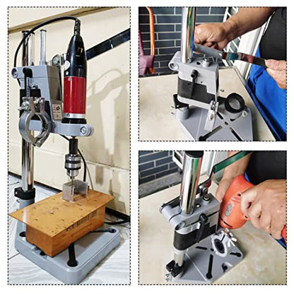 ATPEAM Drill Press Adapter for Hand Drill | Double Hole Universal Bench Clamp Portable Drill Press Stand Workbench Repair Tool Dremel Drill Press for - WoodArtSupply