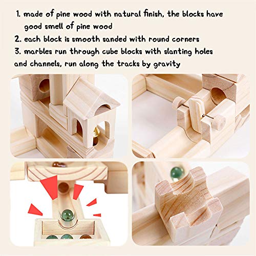 Wooden Marble Run for Kids Ages 4-8, 65 Pieces Wood Building Blocks Toys and Construction Play Set, Marble Track Maze Game STEM Learning Toys Gifts Onshine