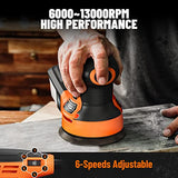DOVAMAN ROS01A Orbital Sander, 3A Random Orbit Sander, 6 Variable Speeds, Up to 13000 rpm, 12pcs Sandpapers, 5in Sanding Pad, Dust Collection, DOVAMAN