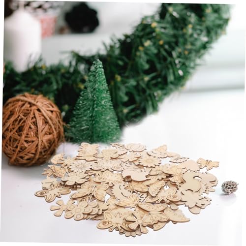 Yardenfun 100pcs Christmas Wood Chips Unfinished Wood Slice Paintable Christmas Ornaments Holiday Tree Decoration Birthday Decoration for Girl DIY Yardenfun