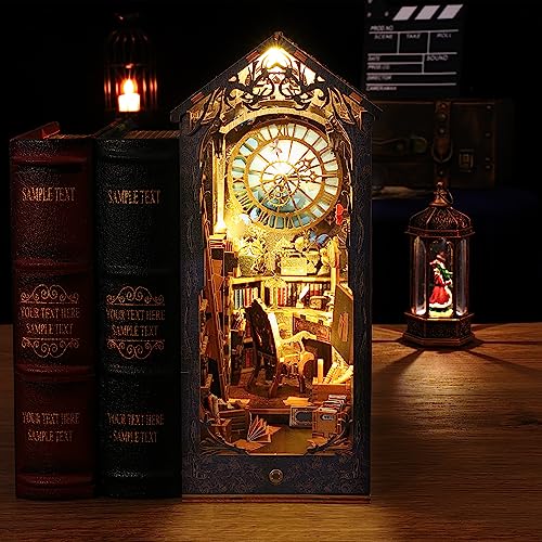 Losbenco Book Nook Kit, DIY Dollhouse Booknook Bookshelf Insert Decor Alley, DIY Book Nook Miniature Kit with Lights, 3D Wooden Puzzle Decorative Losbenco