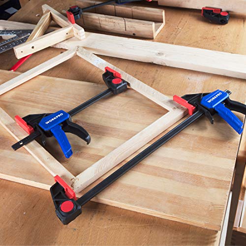 WORKPRO Bar Clamps for Woodworking, 6-Pack One-Handed Clamp/Spreader, 6-Inch (4) and 12-Inch (2) Wood Clamps Set, Light-Duty Quick-Change F Clamp