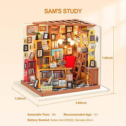RoWood DIY Miniature Dollhouse Kit, 1:24 Scale Tiny House Building Kits - Sam's Study Rowood