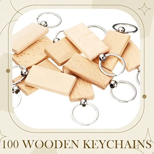 Yinkin 100 Pieces Wooden Keychain Blanks Wood Key Chain Bulk Unfinished Wooden Engraving Key Tag Ring for DIY Gift Crafts(Rectangle) - WoodArtSupply