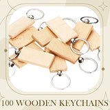 Yinkin 100 Pieces Wooden Keychain Blanks Wood Key Chain Bulk Unfinished Wooden Engraving Key Tag Ring for DIY Gift Crafts(Rectangle) Yinkin